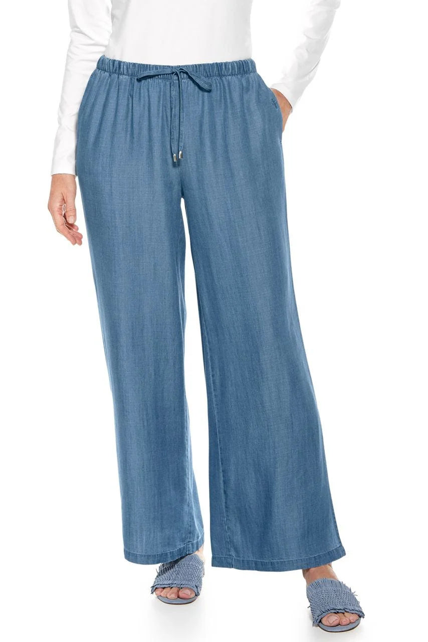 Enclave Wide Leg Pants - Light Indigo Chambray