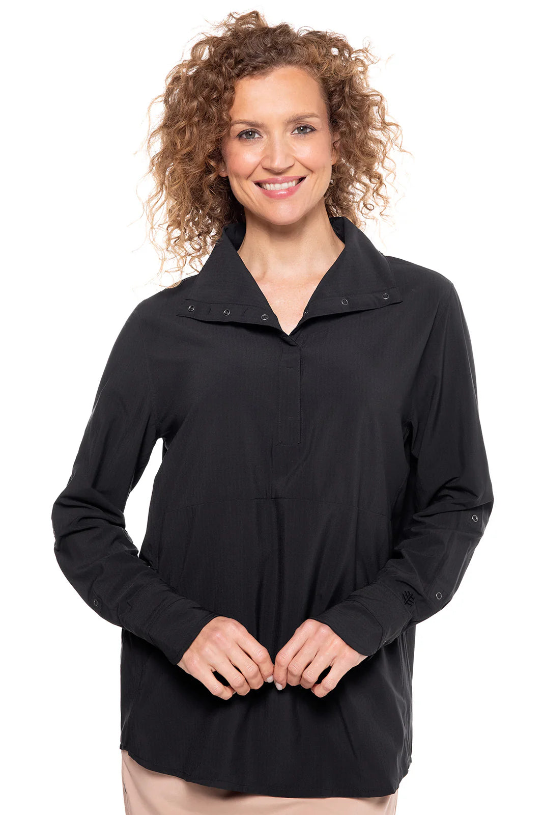 Catona Funnel Neck Tunic - Black Shadow Stripe