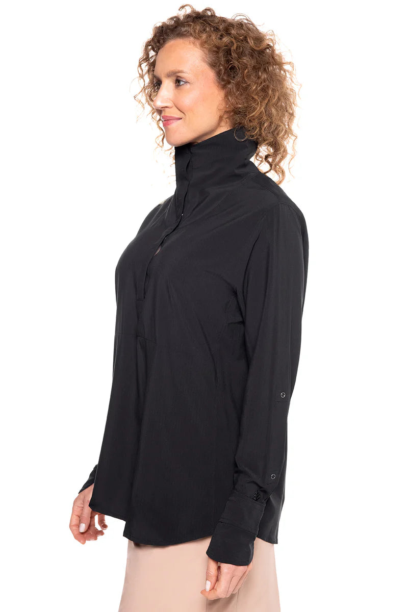 Catona Funnel Neck Tunic - Black Shadow Stripe