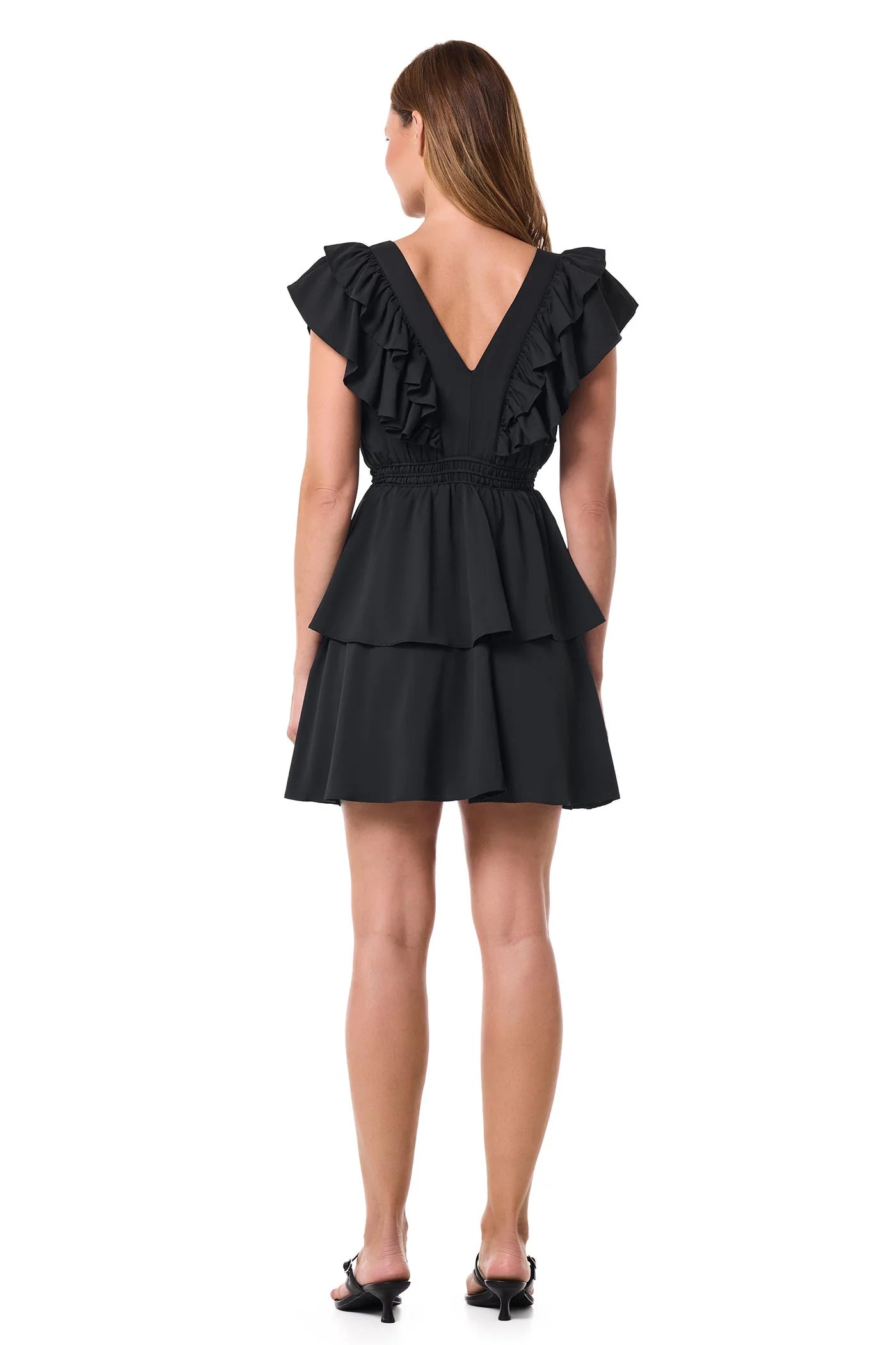 South Cove V-Neck Ruffle Dress - Black
