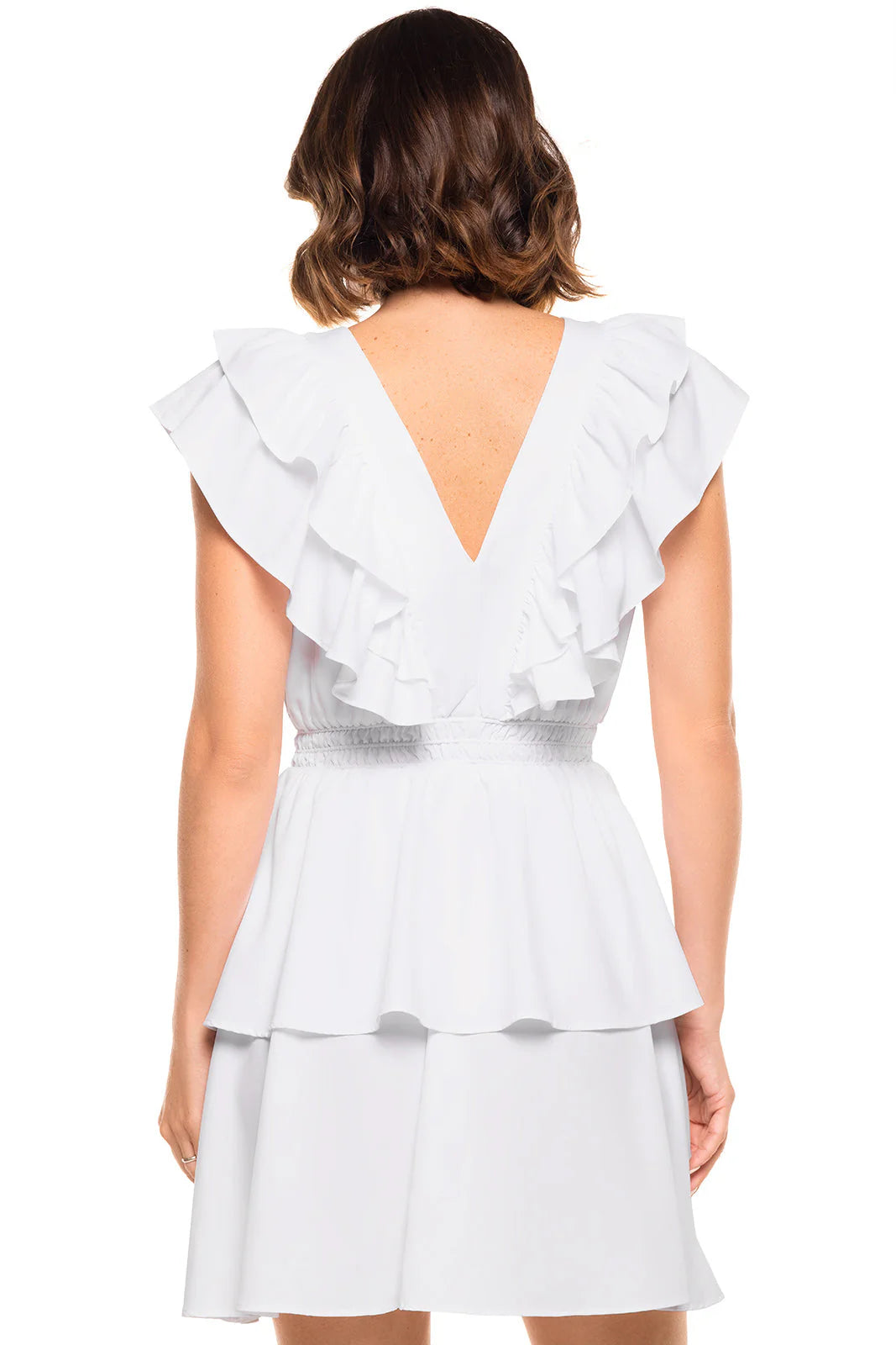 South Cove V-Neck Ruffle Dress - White