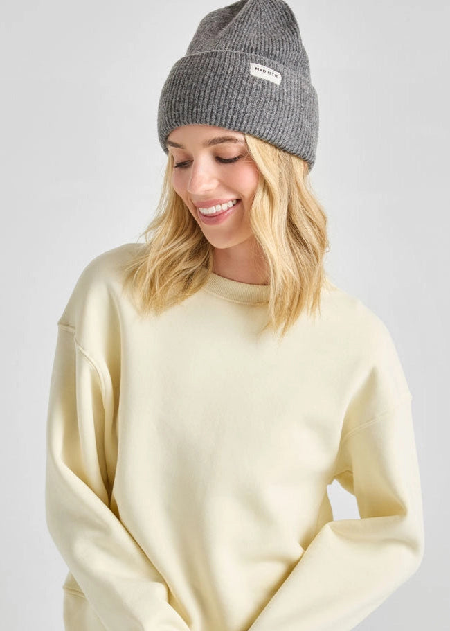 Mad Hatter Ribbed Knit Beanie - Charcoal Grey