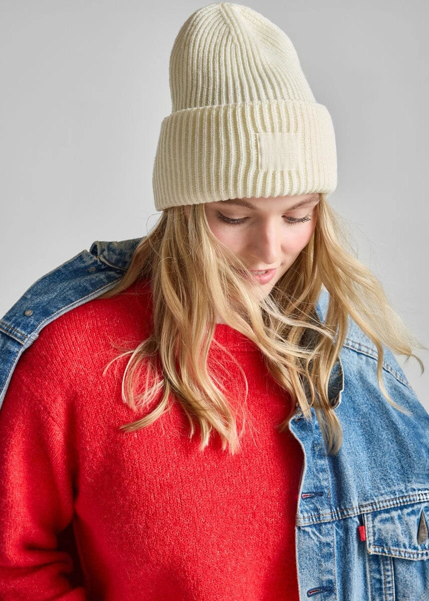 Mad Hatter Ribbed Knit Beanie - Antique White