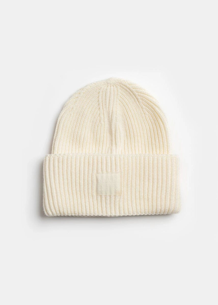 Mad Hatter Ribbed Knit Beanie - Antique White