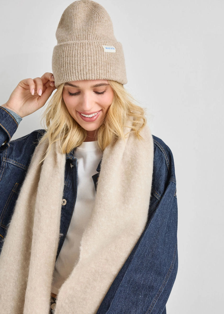 Mad Hatter Ribbed Knit Beanie - Heather Taupe