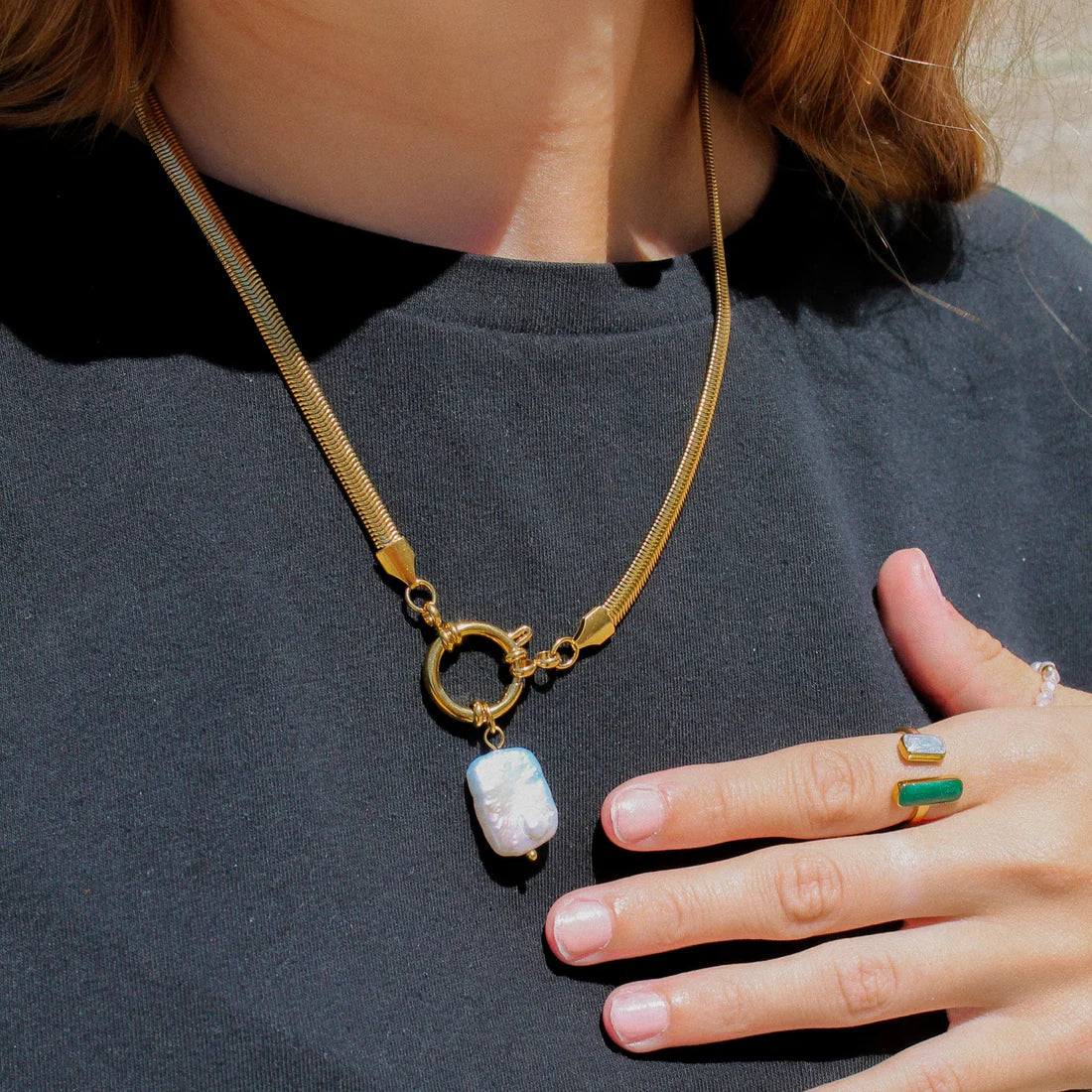 Flat Pearl Charm Necklace