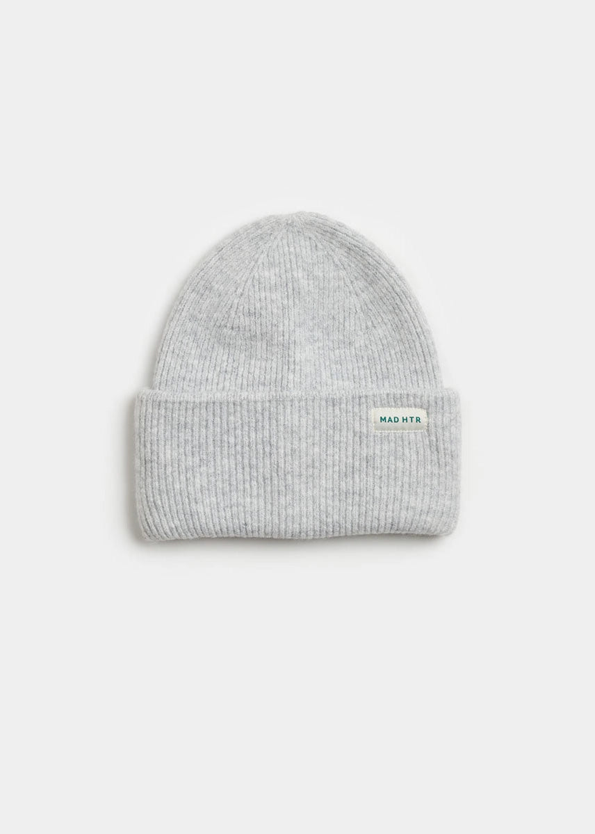 Mad Hatter Ribbed Knit Beanie - Heather Grey