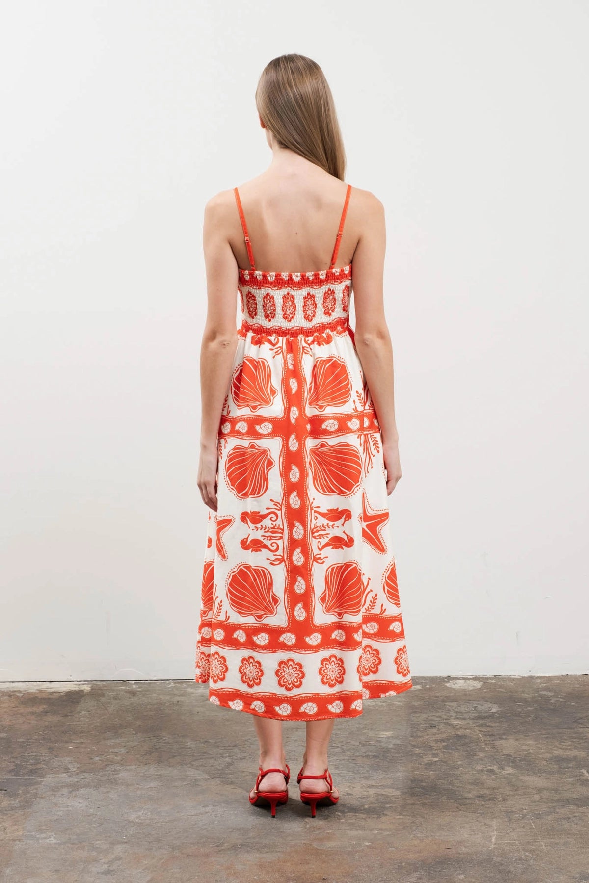 Spaghetti Strap Midi Dress - Sea Print