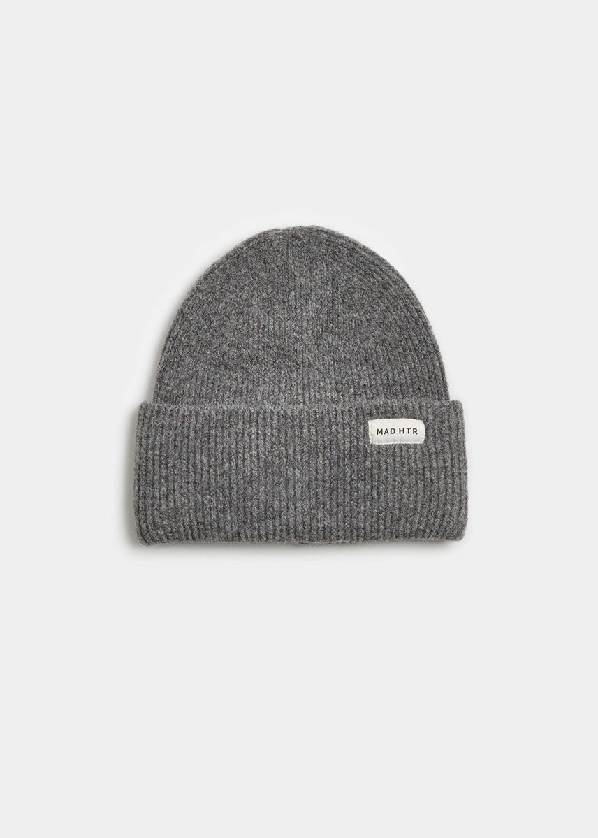 Mad Hatter Ribbed Knit Beanie - Charcoal Grey
