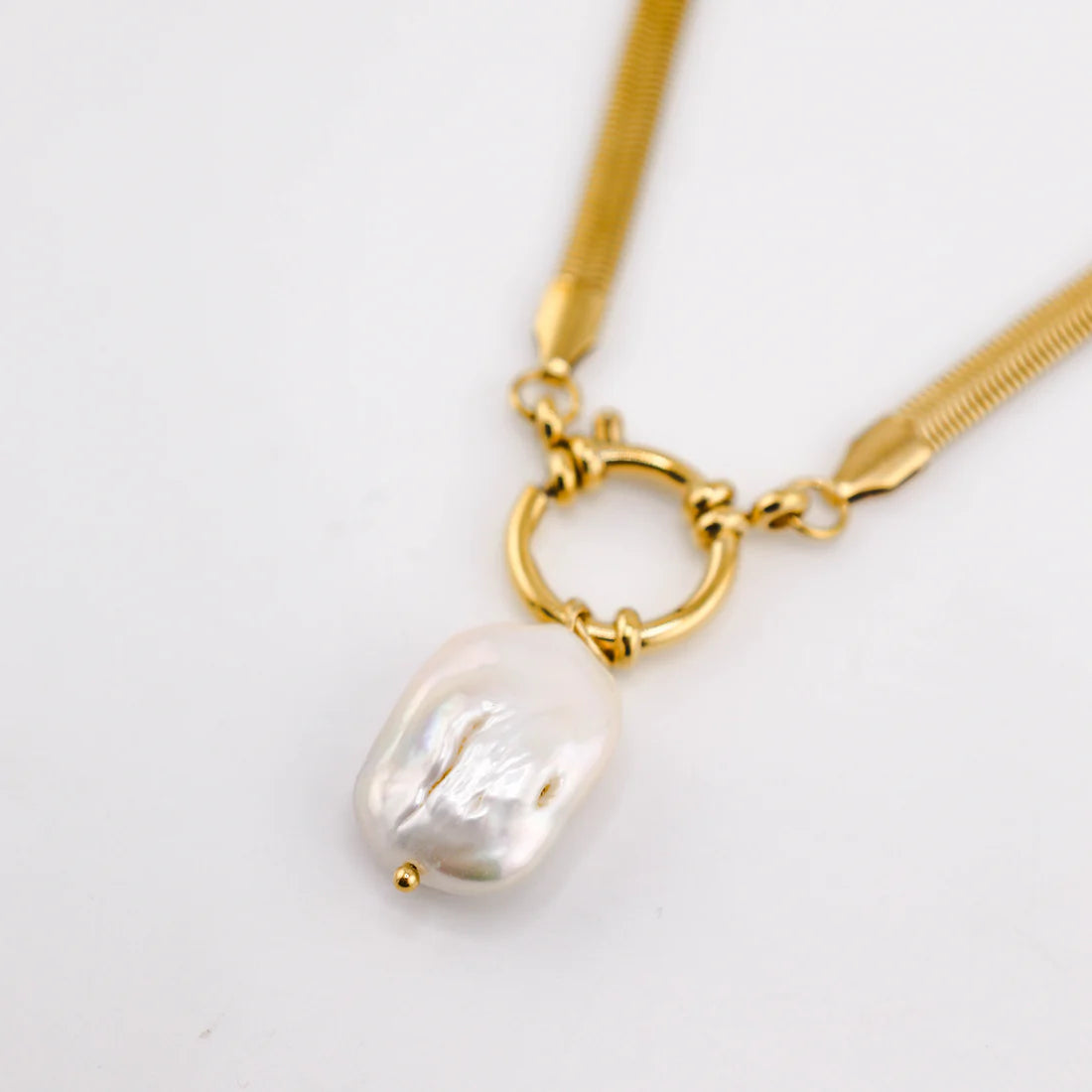 Flat Pearl Charm Necklace