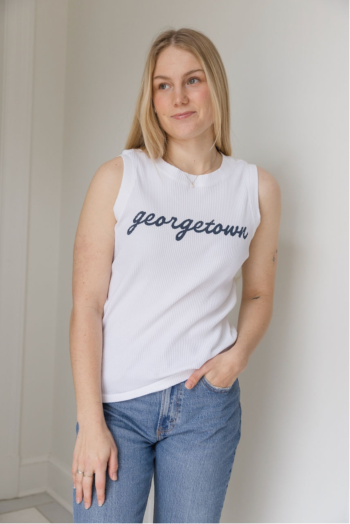 Georgetown Script Rib Tank (White)