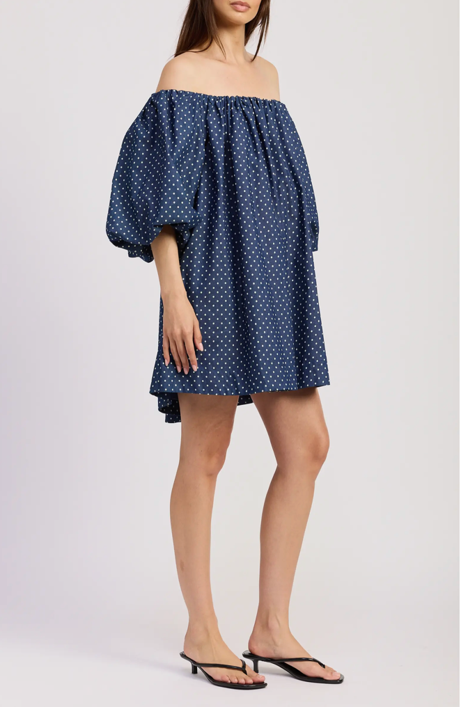 Dover Off the Shoulder Balloon Sleeve Trapeze Minidress