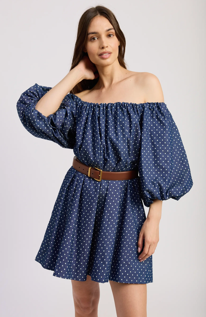 Dover Off the Shoulder Balloon Sleeve Trapeze Minidress