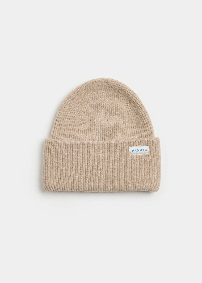 Mad Hatter Ribbed Knit Beanie - Heather Taupe