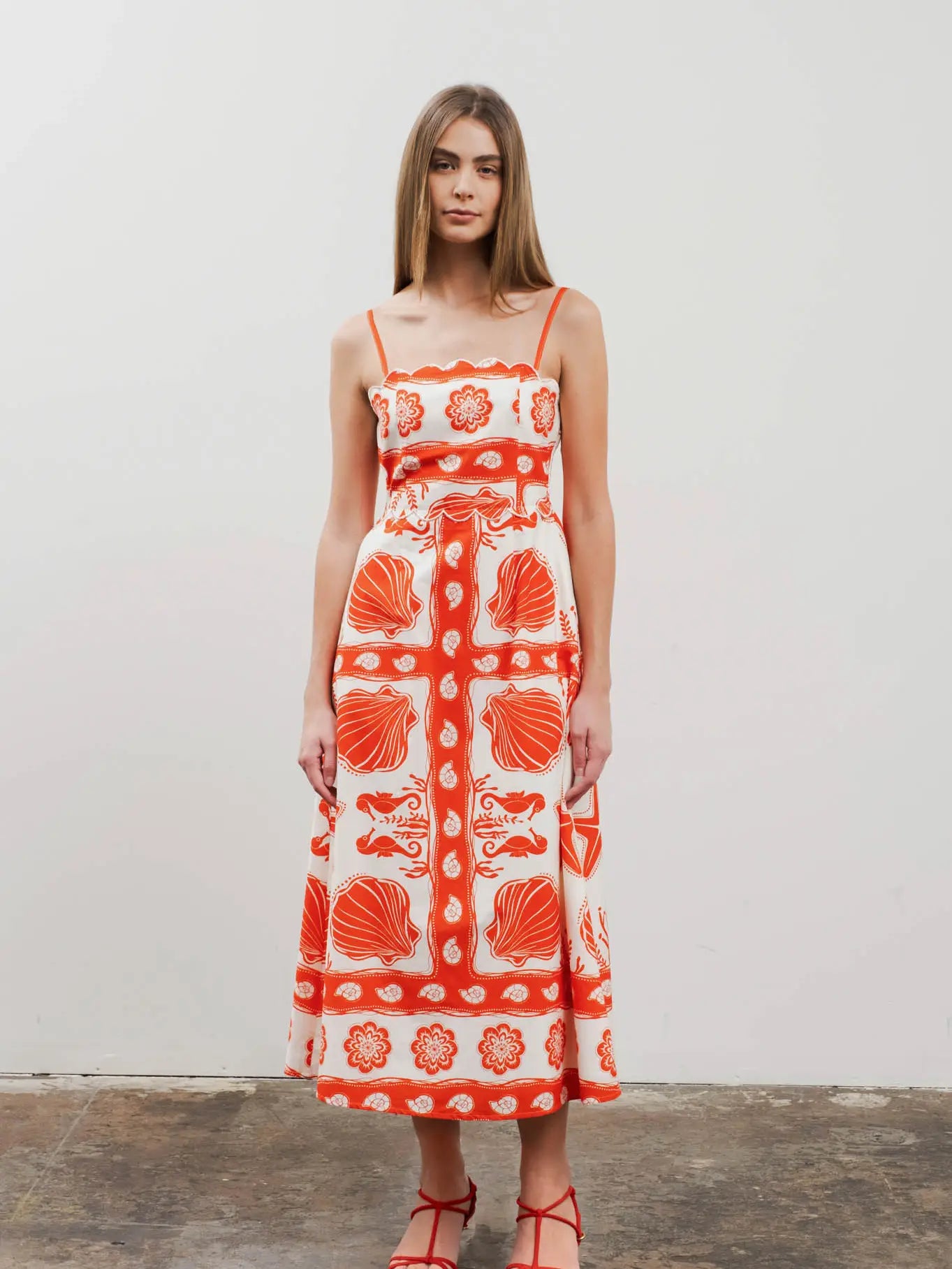 Spaghetti Strap Midi Dress - Sea Print