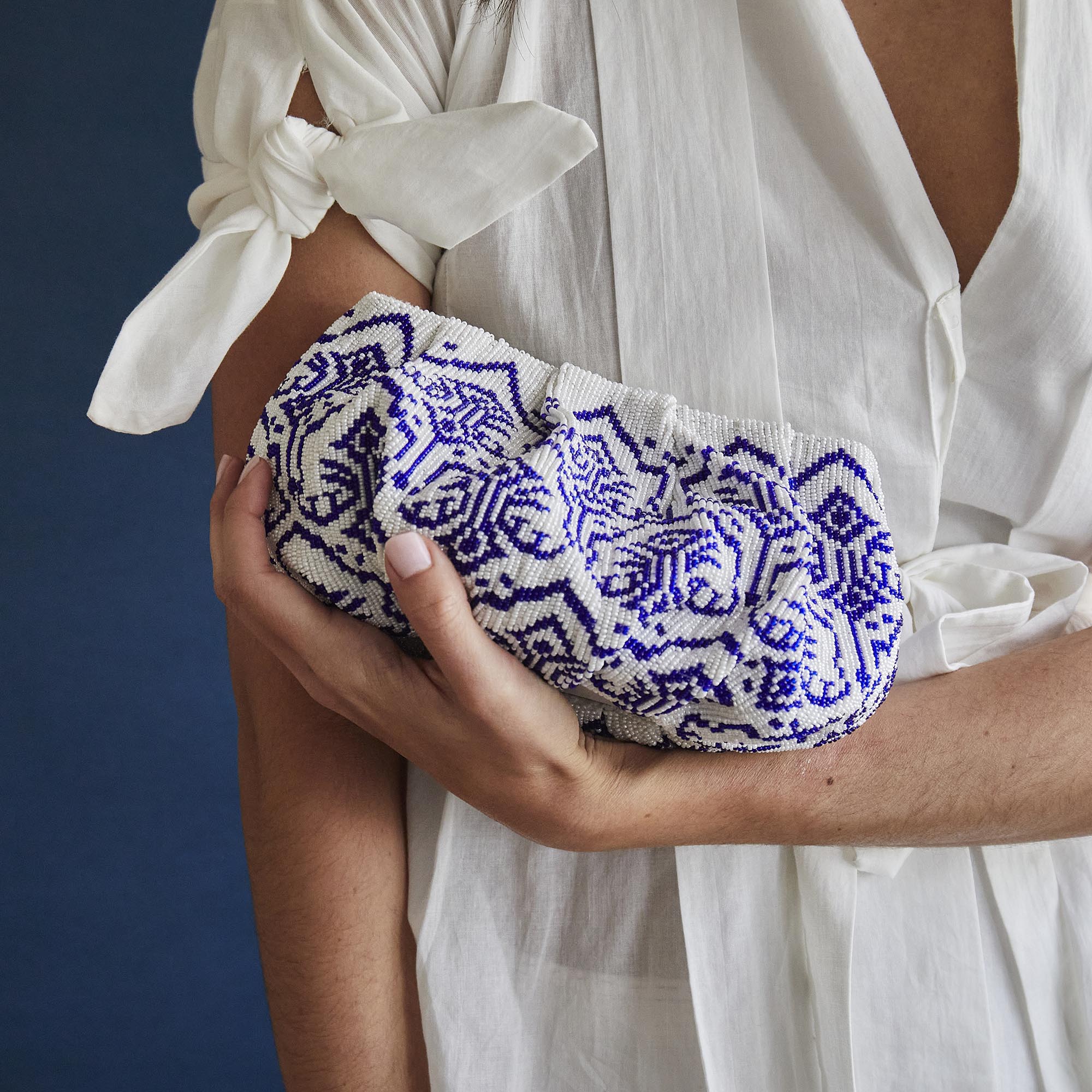 Cora Beaded Clutch - Blue Ivory