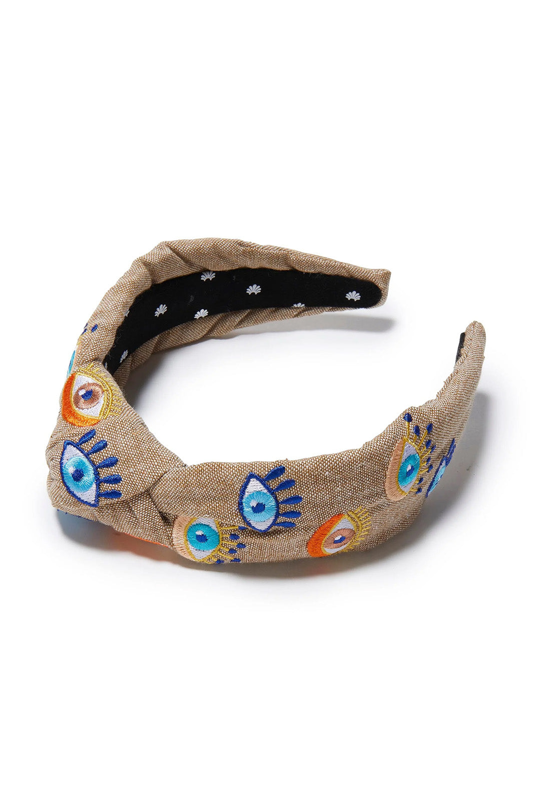Knotted Evil Eye Embroidered Headband - Fawn