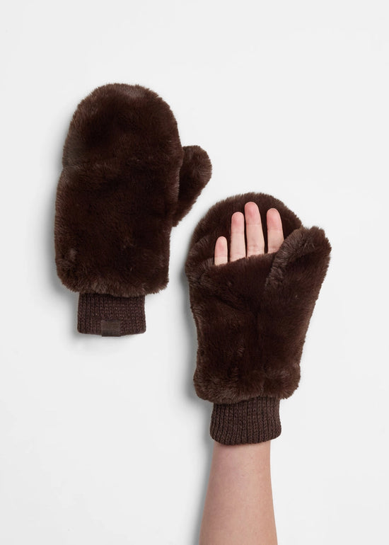 Mad Hatter Faux-Fur Mittens - Chocolate