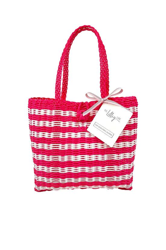 EXTRA SMALL LINED PAPER STRIPE TOTE HOT PINK