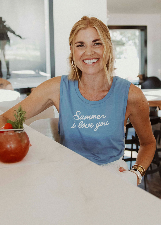 Load image into Gallery viewer, SUMMER I LOVE YOU SCRIPT TANK BLUE
