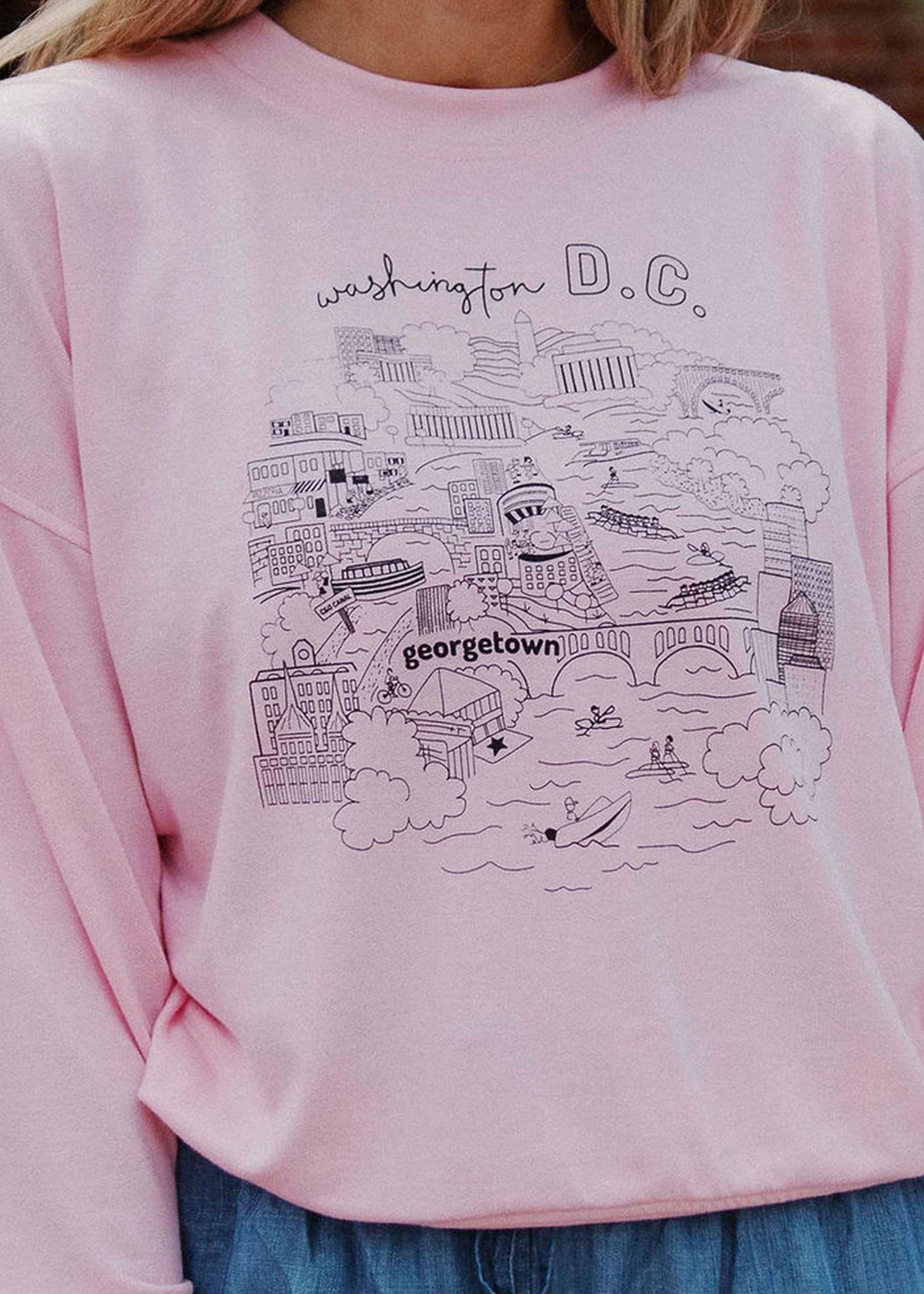 WASHINGTON DC DOODLE FRENCH TERRY LONG SLEEVE PINK
