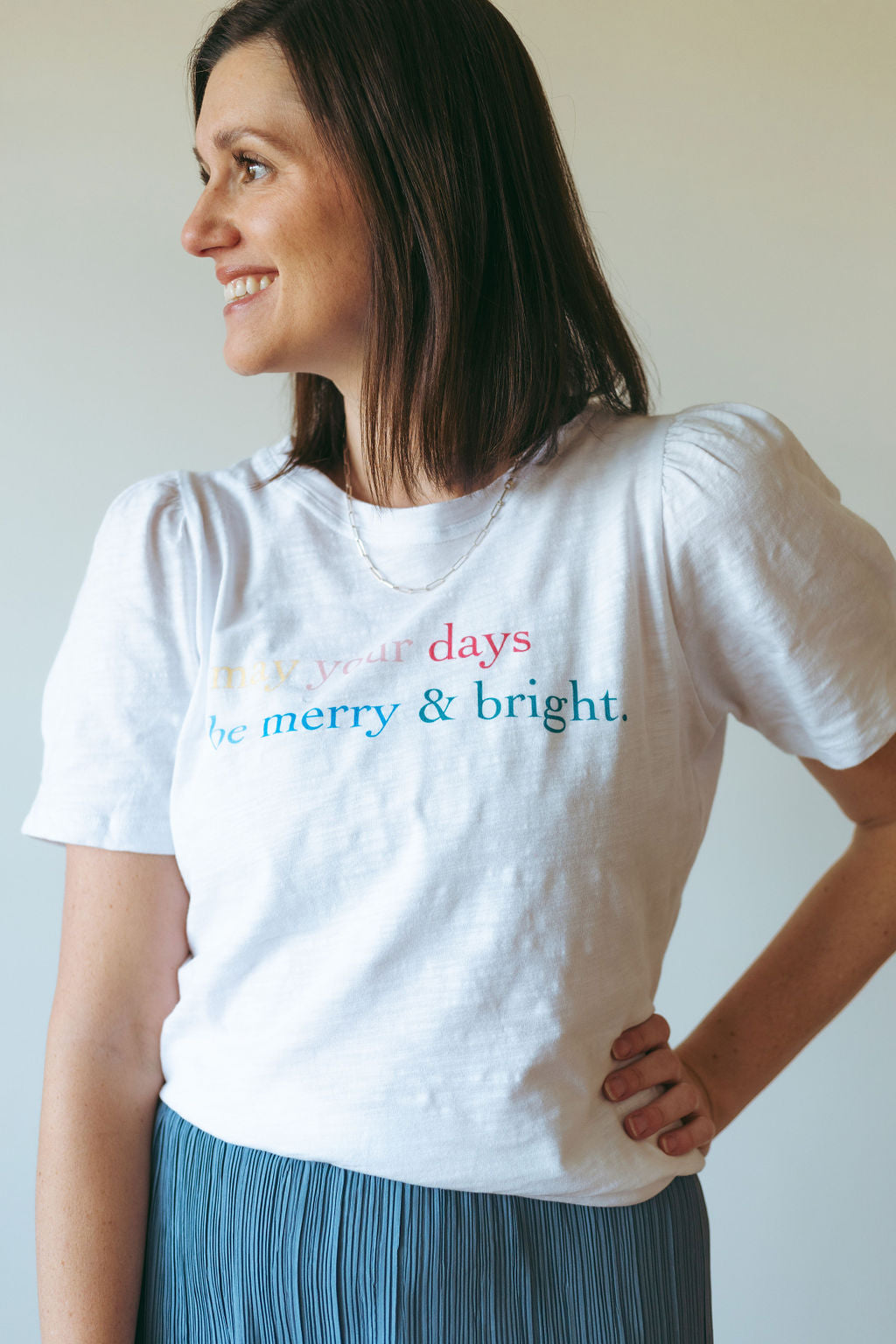 MAY YOUR DAYS BE MERRY & BRIGHT PUFF SLEEVE T-SHIRT