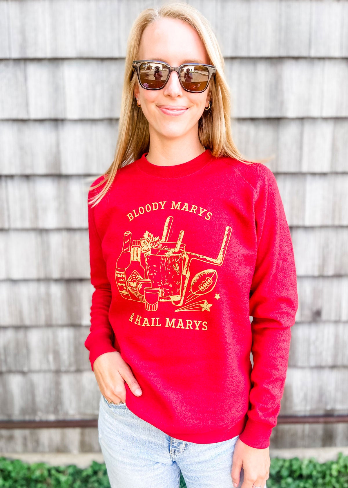 Load image into Gallery viewer, BLOODY MARYS &amp;amp; HAIL MARYS SWEATSHIRT RED/GOLD
