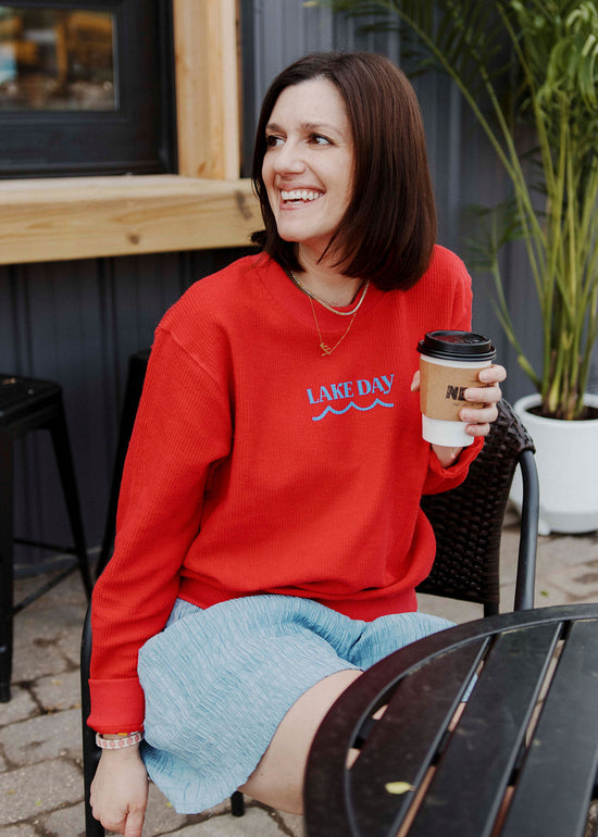 Load image into Gallery viewer, LAKE DAY WAVE RIBBED SWEATSHIRT
