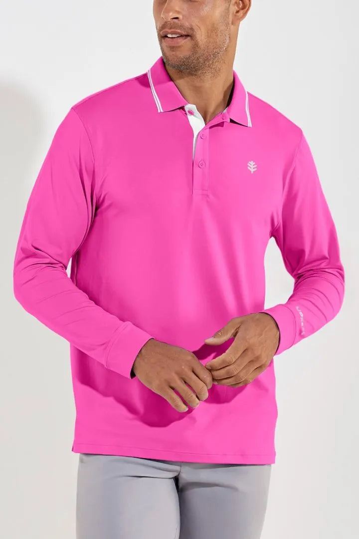Load image into Gallery viewer, MEN&amp;#39;S ERODYM LONG SLEEVE GOLF POLO MAGNOLIA PINK
