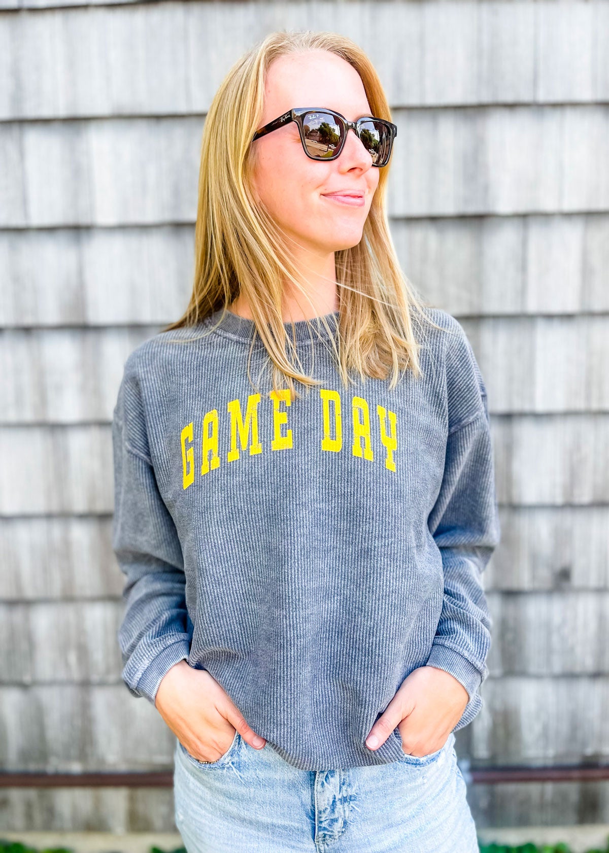 Load image into Gallery viewer, GAME DAY RIBBED SWEATSHIRT GREY/GOLD
