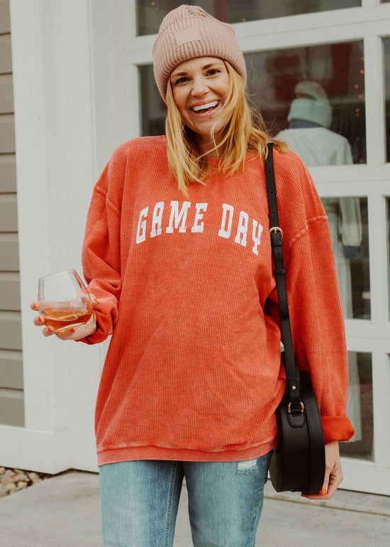Load image into Gallery viewer, GAME DAY RIBBED SWEATSHIRT RED/WHITE
