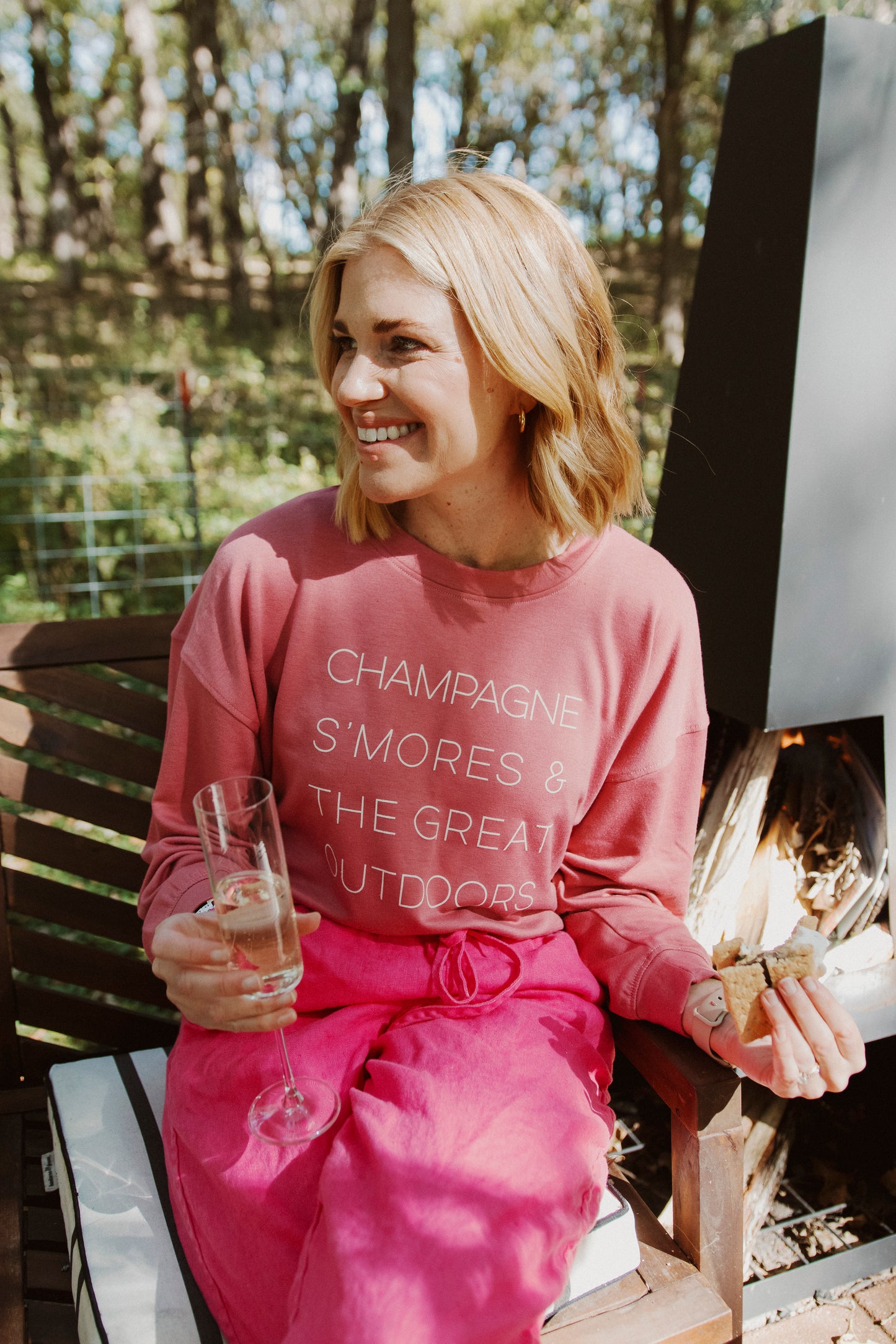 CHAMPAGNE S'MORES AND THE GREAT OUTDOORS FRENCH TERRY LONG SLEEVE