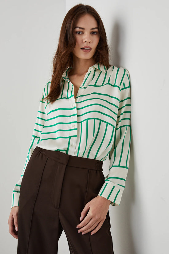 Load image into Gallery viewer, MARA BLOUSE GREEN LINE ART

