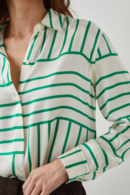 Load image into Gallery viewer, MARA BLOUSE GREEN LINE ART
