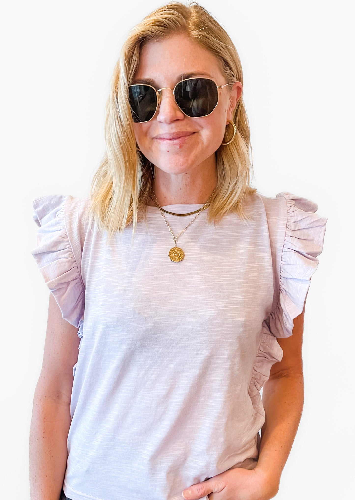 Load image into Gallery viewer, HARBOR ISLAND RUFFLE TEE LAVENDER
