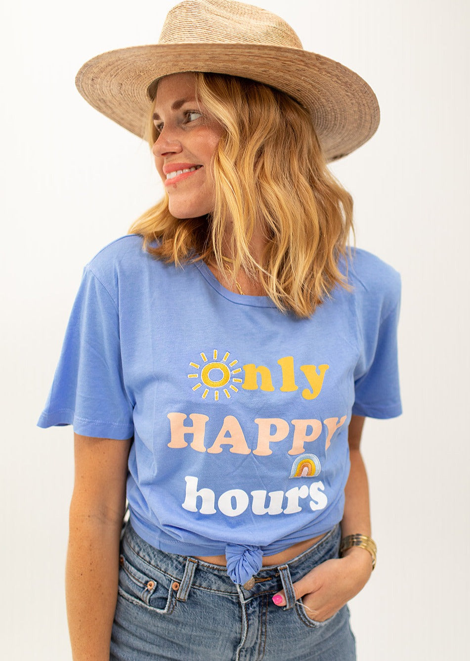 Load image into Gallery viewer, ONLY HAPPY HOURS EMBROIDERED T-SHIRT
