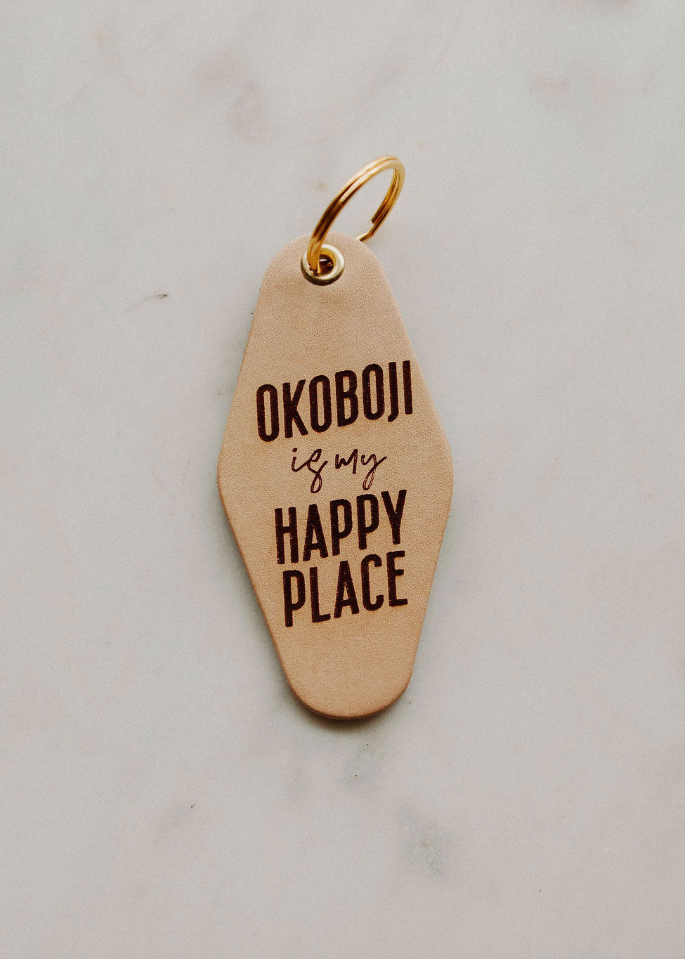 OKOBOJI IS MY HAPPY PLACE LEATHER & VELVET KEYCHAIN