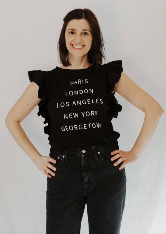 Load image into Gallery viewer, GEORGETOWN WORLD TRAVELER RUFFLE T-SHIRT
