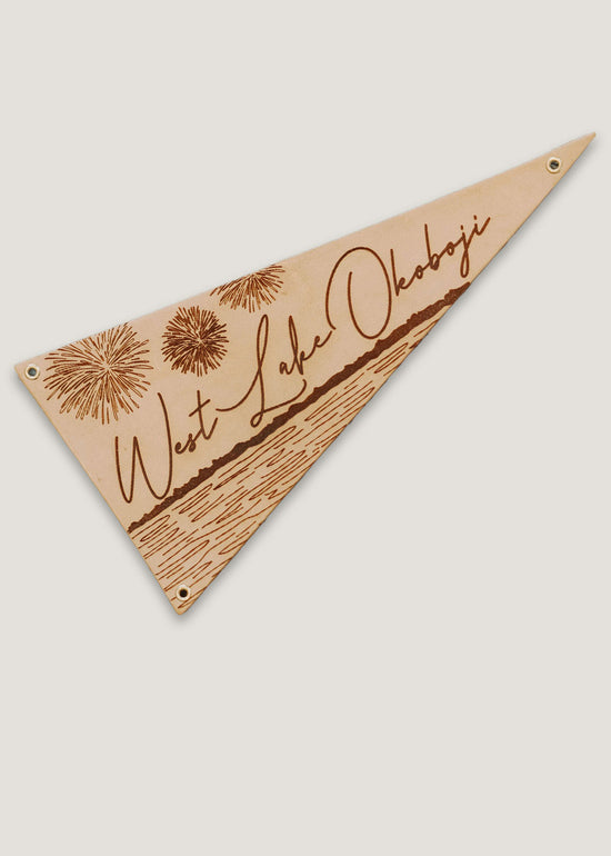 Load image into Gallery viewer, WEST LAKE OKOBOJI LEATHER PENNANT FLAG
